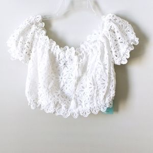 Forever 21 White Floral Eyelit Cropped Top (L)